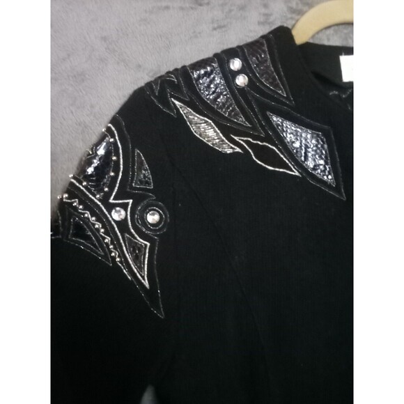 Vintage Joseph Ho Studio Beaded Black Lambswool Sweater Size Small  Stretchable - Picture 2 of 14